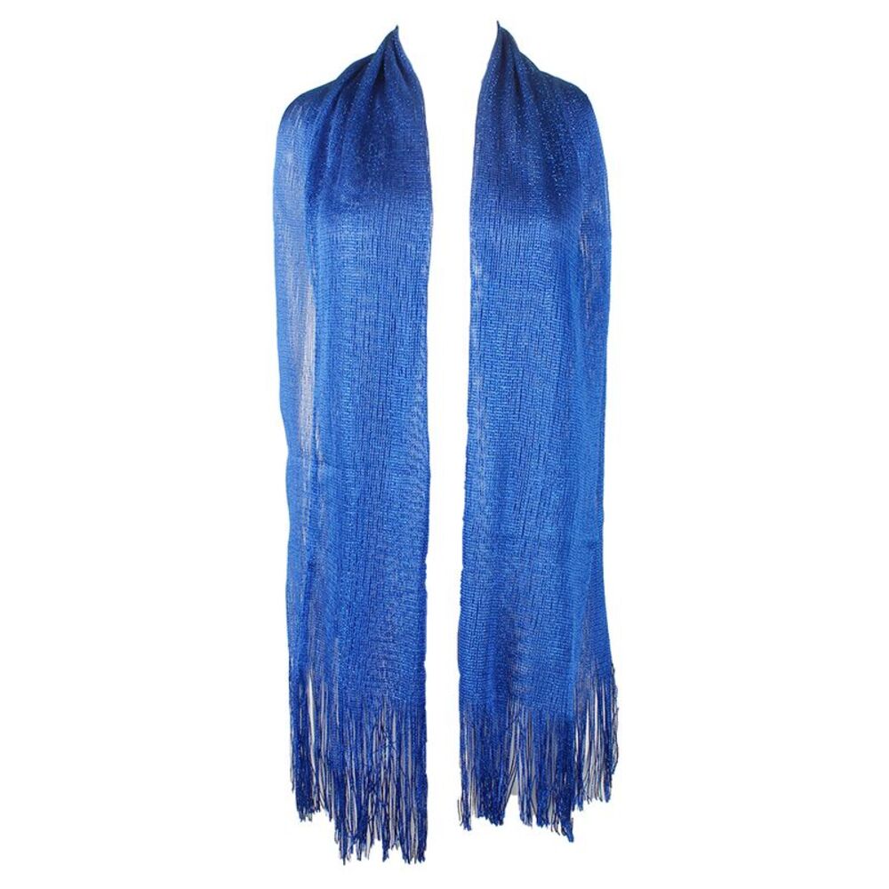 DBFL Ladies Metallic Shimmery Fringed Mesh Evening Scarf Royal Blue